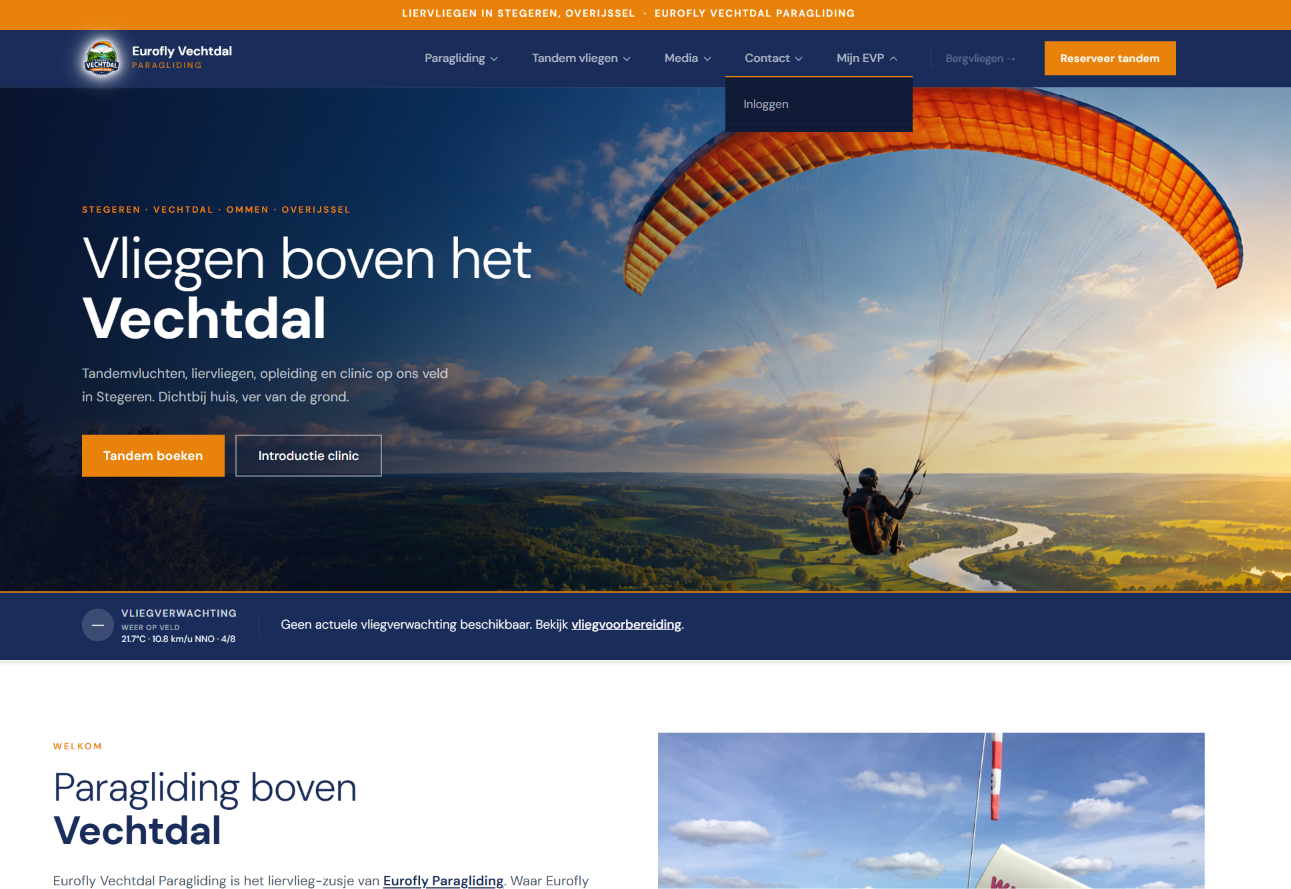 Homepage met menu Mijn EVP