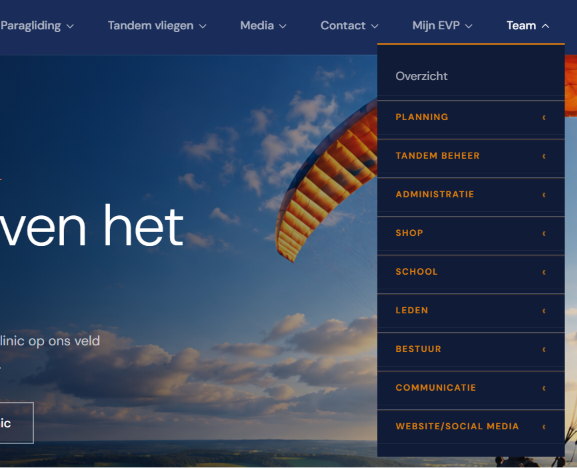 Menu Team met groepen