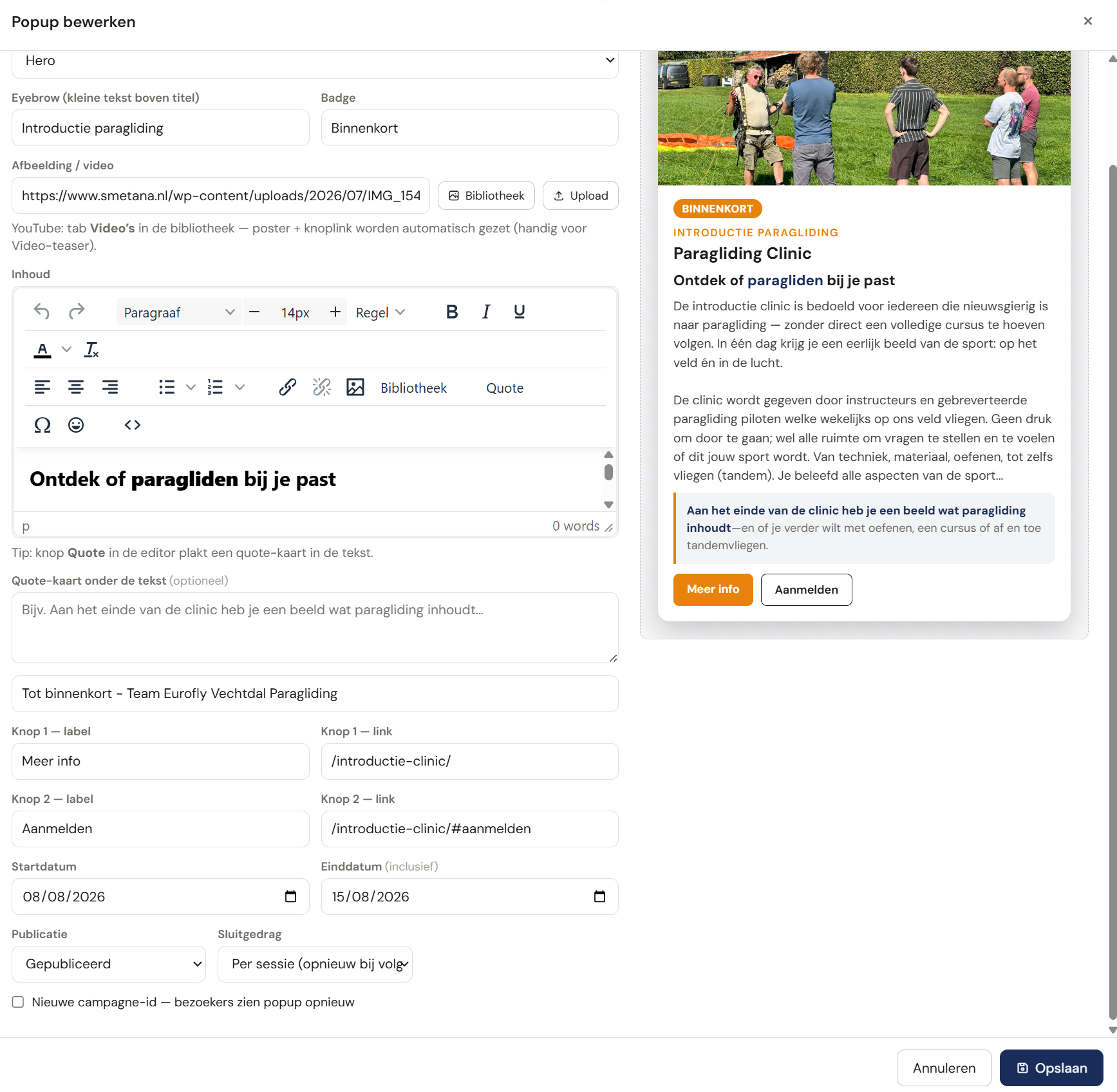 Popup-campagne bewerken