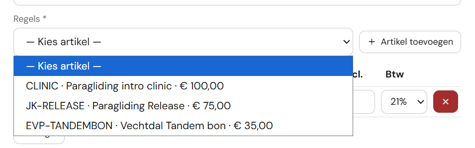 Artikel kiezen